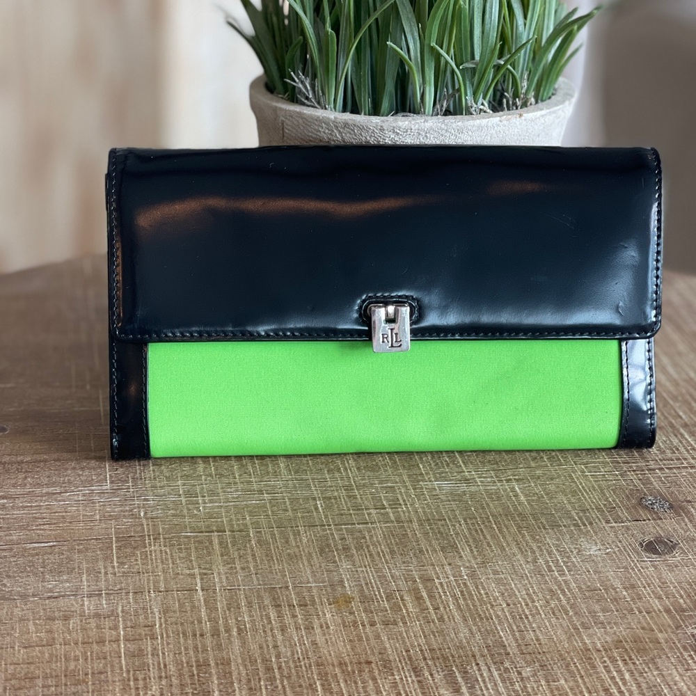 Ralph Lauren Two-Tone Green and Black Clutch Wallet
